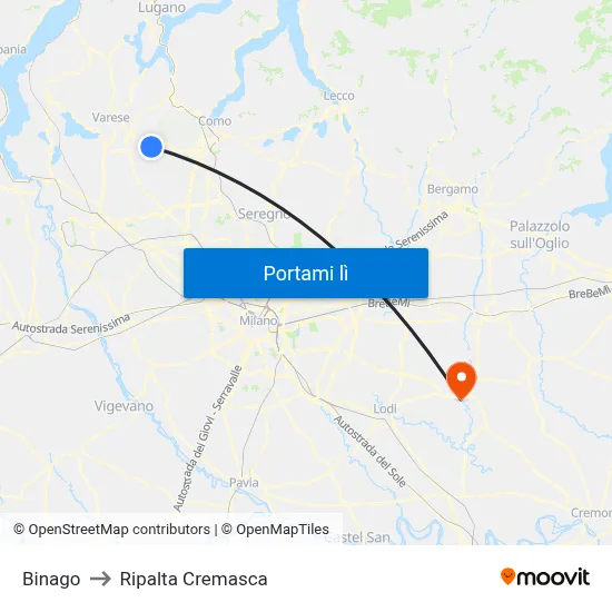 Binago to Ripalta Cremasca map