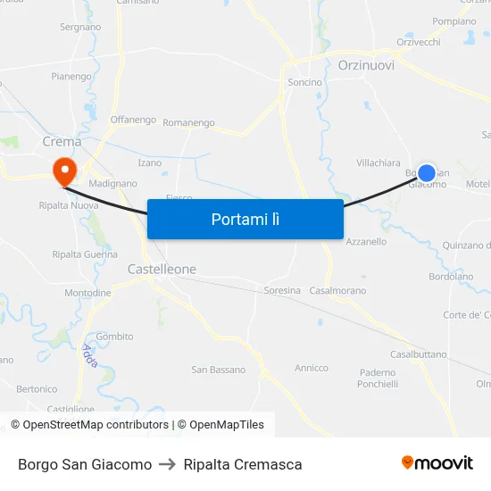 Borgo San Giacomo to Ripalta Cremasca map