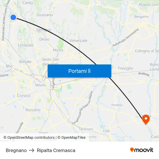 Bregnano to Ripalta Cremasca map