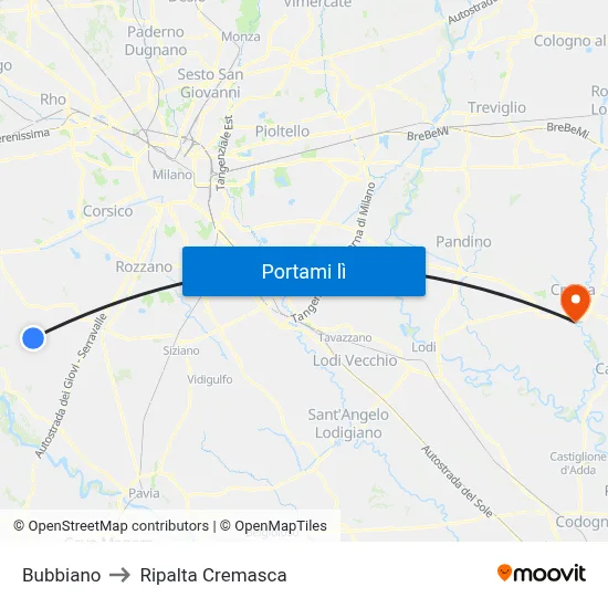 Bubbiano to Ripalta Cremasca map