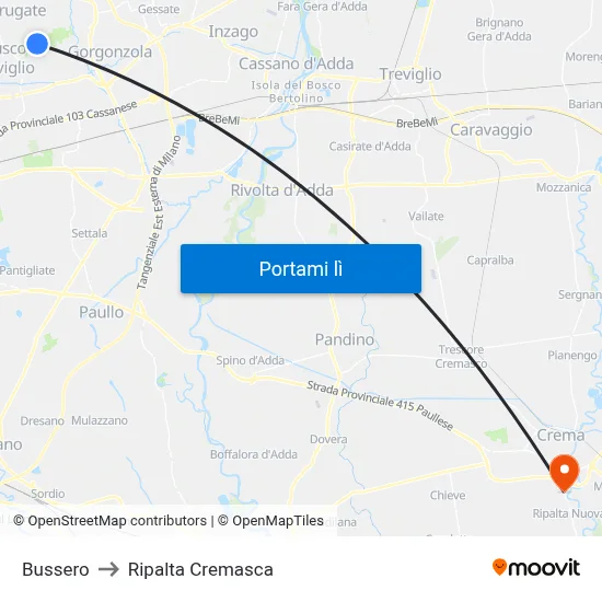 Bussero to Ripalta Cremasca map