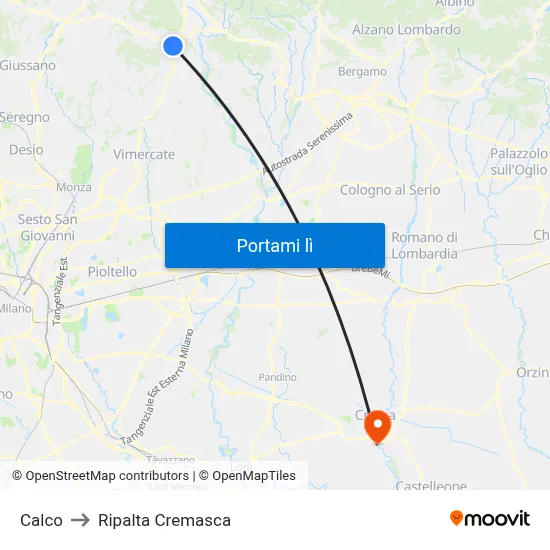 Calco to Ripalta Cremasca map