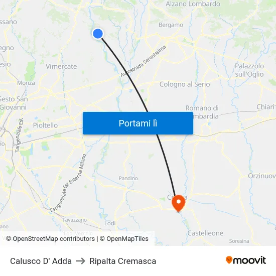 Calusco D' Adda to Ripalta Cremasca map