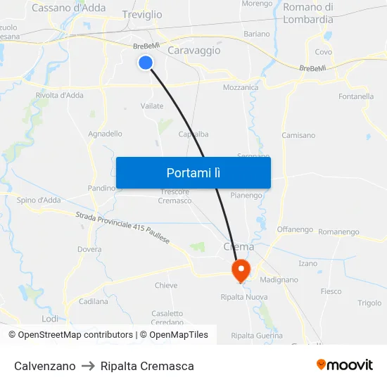 Calvenzano to Ripalta Cremasca map