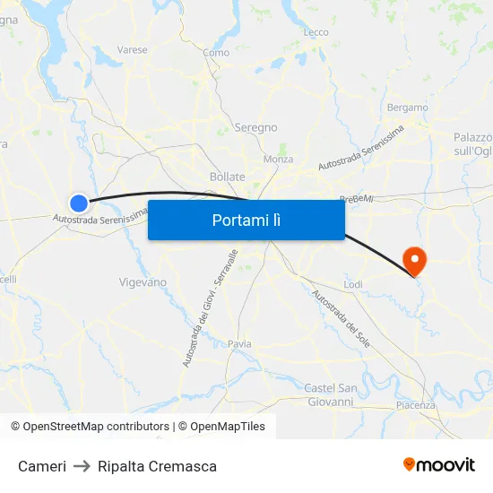 Cameri to Ripalta Cremasca map