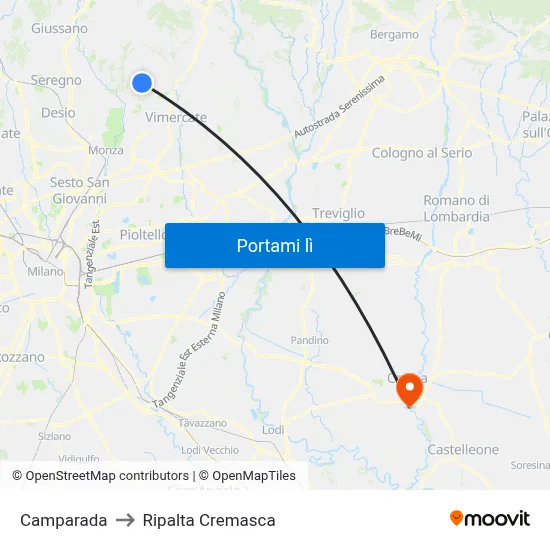 Camparada to Ripalta Cremasca map