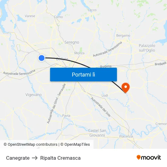 Canegrate to Ripalta Cremasca map