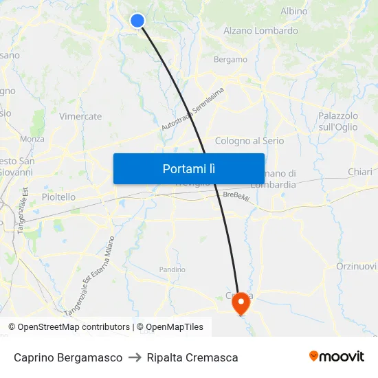 Caprino Bergamasco to Ripalta Cremasca map