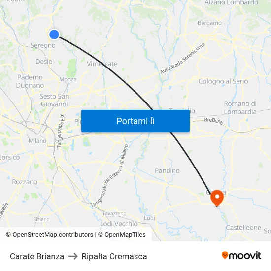 Carate Brianza to Ripalta Cremasca map