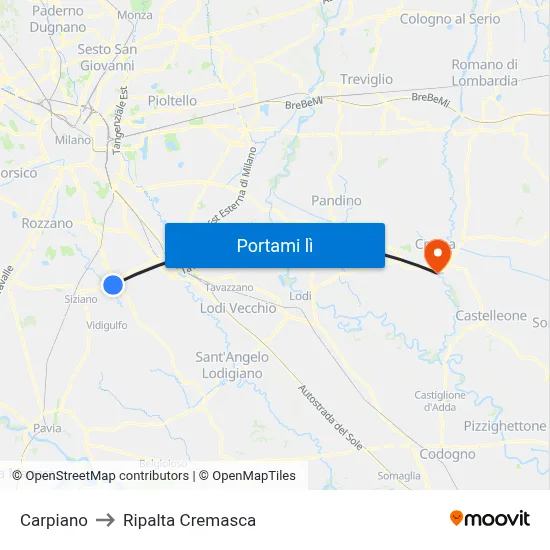 Carpiano to Ripalta Cremasca map