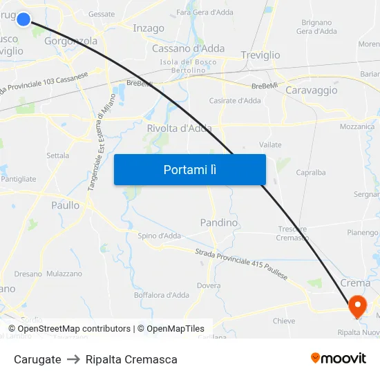 Carugate to Ripalta Cremasca map