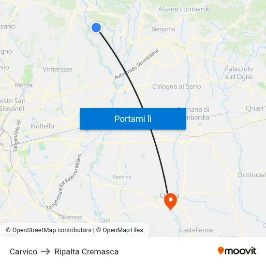 Carvico to Ripalta Cremasca map