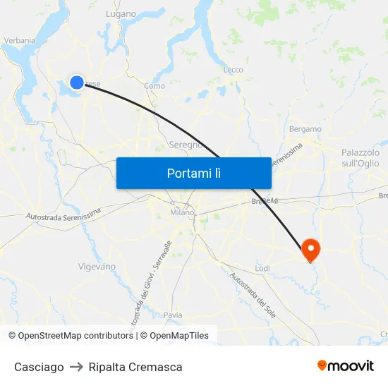 Casciago to Ripalta Cremasca map