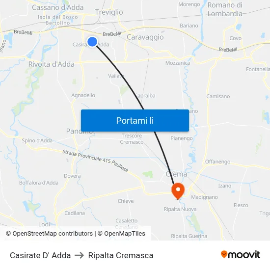 Casirate D' Adda to Ripalta Cremasca map
