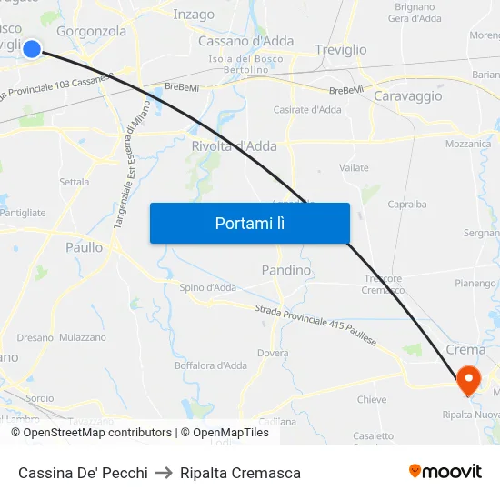 Cassina De' Pecchi to Ripalta Cremasca map