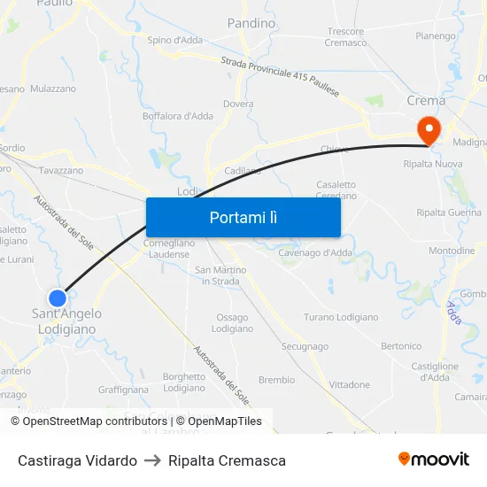 Castiraga Vidardo to Ripalta Cremasca map