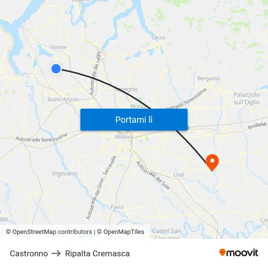 Castronno to Ripalta Cremasca map