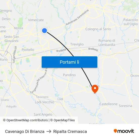 Cavenago Di Brianza to Ripalta Cremasca map
