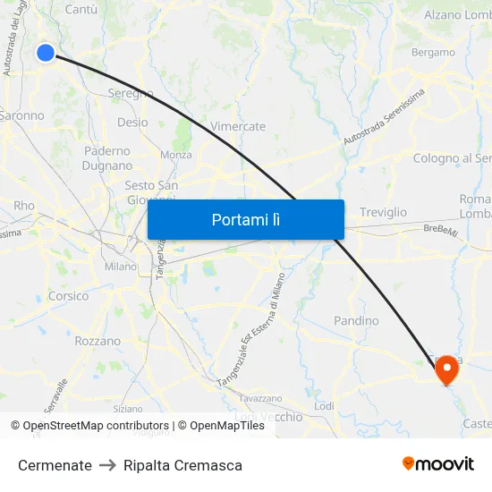 Cermenate to Ripalta Cremasca map