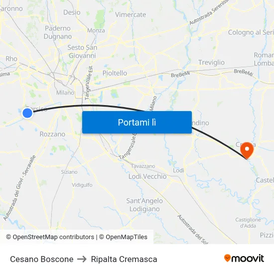 Cesano Boscone to Ripalta Cremasca map