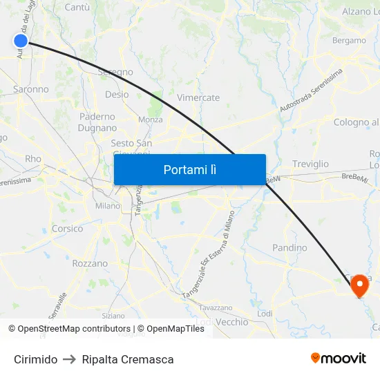 Cirimido to Ripalta Cremasca map