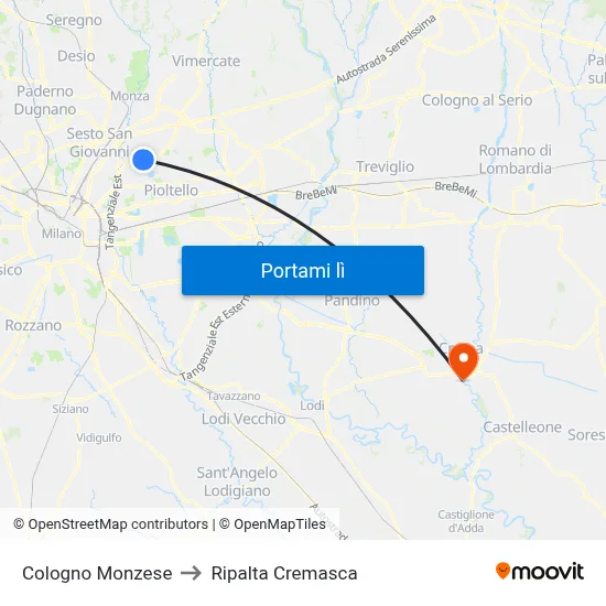 Cologno Monzese to Ripalta Cremasca map