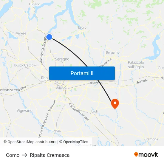 Como to Ripalta Cremasca map