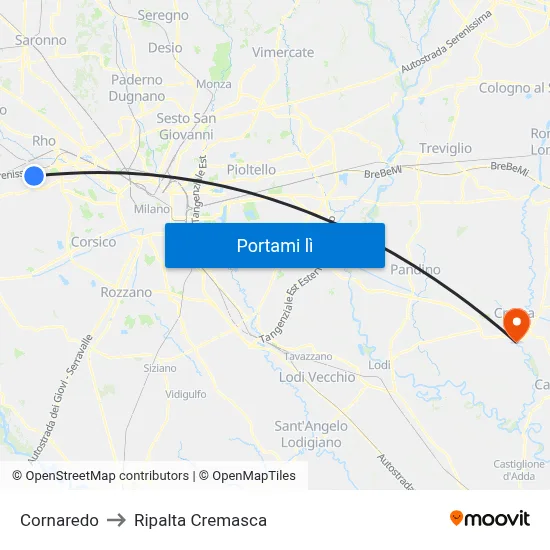 Cornaredo to Ripalta Cremasca map