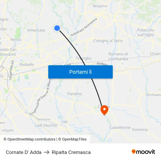 Cornate D' Adda to Ripalta Cremasca map