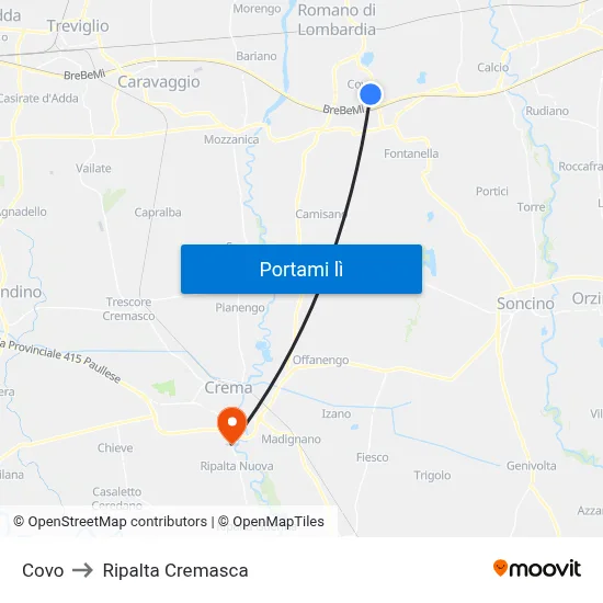 Covo to Ripalta Cremasca map