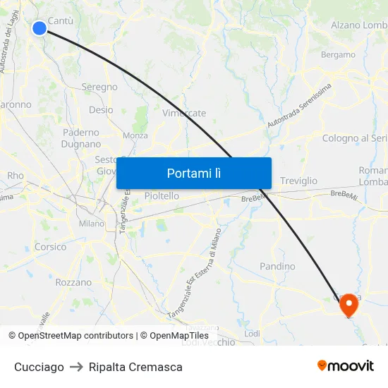 Cucciago to Ripalta Cremasca map