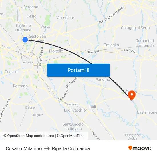 Cusano Milanino to Ripalta Cremasca map