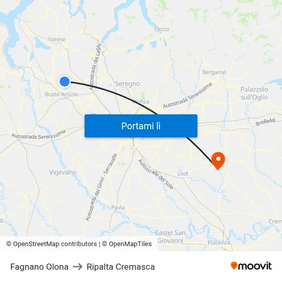 Fagnano Olona to Ripalta Cremasca map