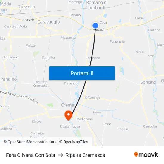 Fara Olivana Con Sola to Ripalta Cremasca map