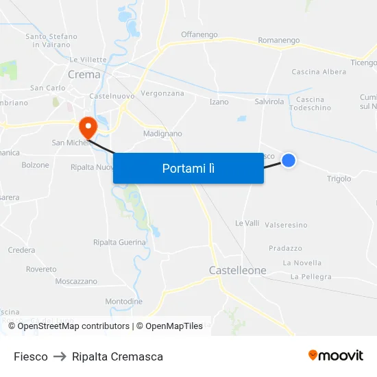Fiesco to Ripalta Cremasca map