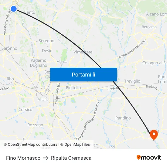 Fino Mornasco to Ripalta Cremasca map