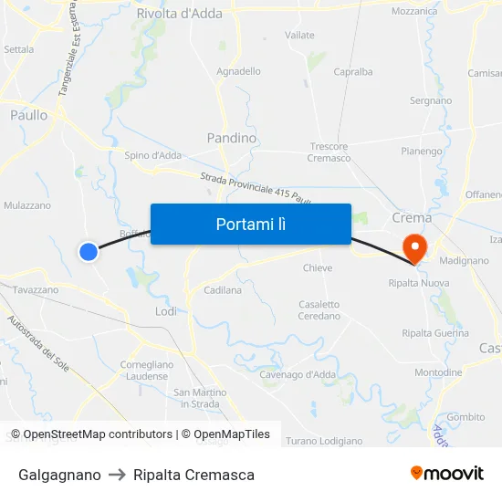Galgagnano to Ripalta Cremasca map
