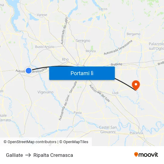 Galliate to Ripalta Cremasca map
