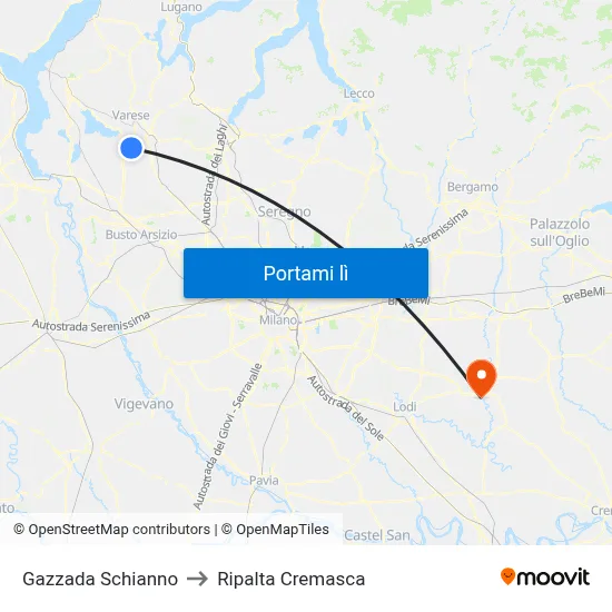 Gazzada Schianno to Ripalta Cremasca map