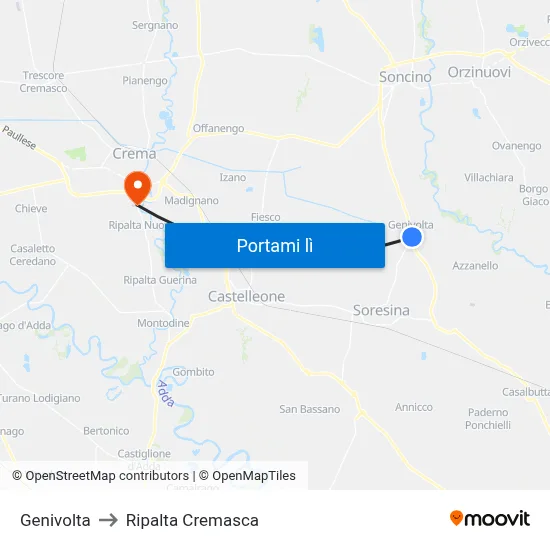 Genivolta to Ripalta Cremasca map