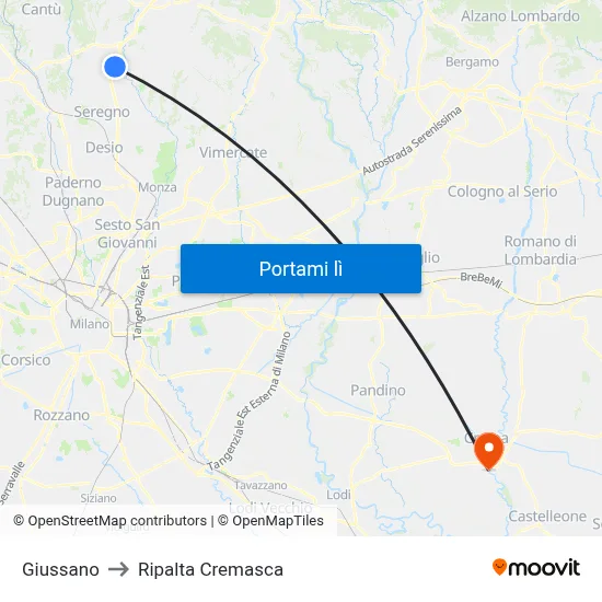 Giussano to Ripalta Cremasca map
