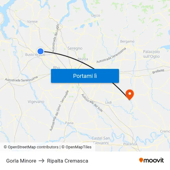Gorla Minore to Ripalta Cremasca map