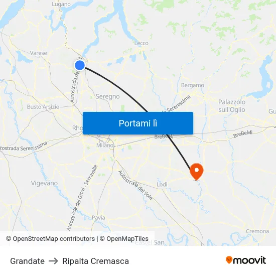 Grandate to Ripalta Cremasca map