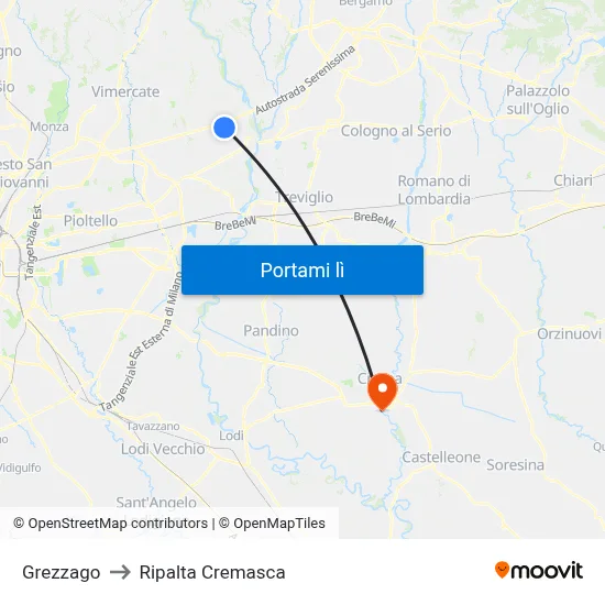Grezzago to Ripalta Cremasca map