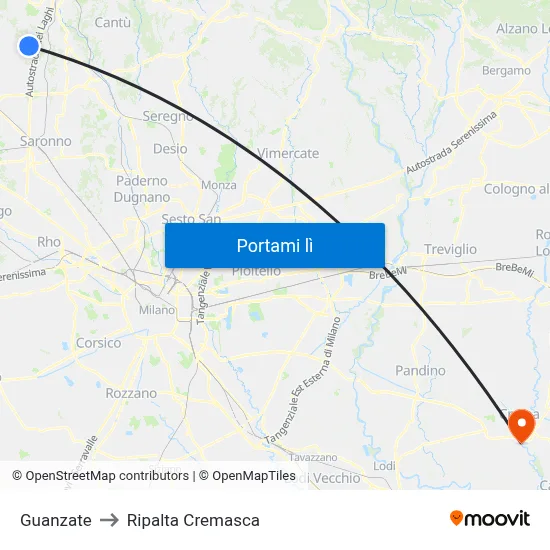 Guanzate to Ripalta Cremasca map