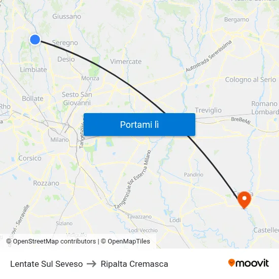 Lentate Sul Seveso to Ripalta Cremasca map