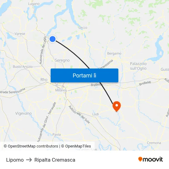 Lipomo to Ripalta Cremasca map