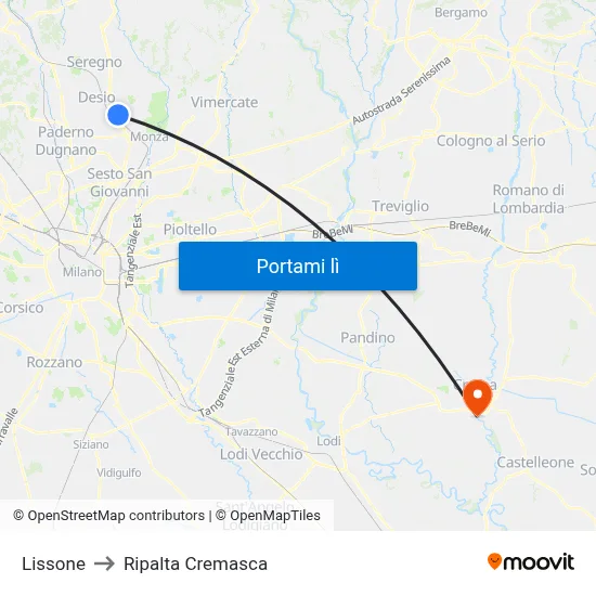 Lissone to Ripalta Cremasca map