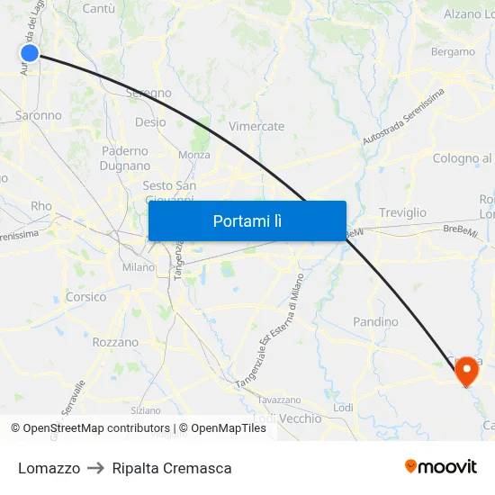 Lomazzo to Ripalta Cremasca map