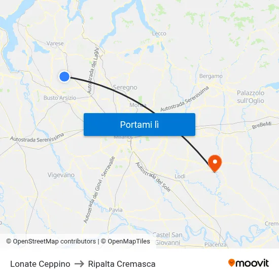 Lonate Ceppino to Ripalta Cremasca map